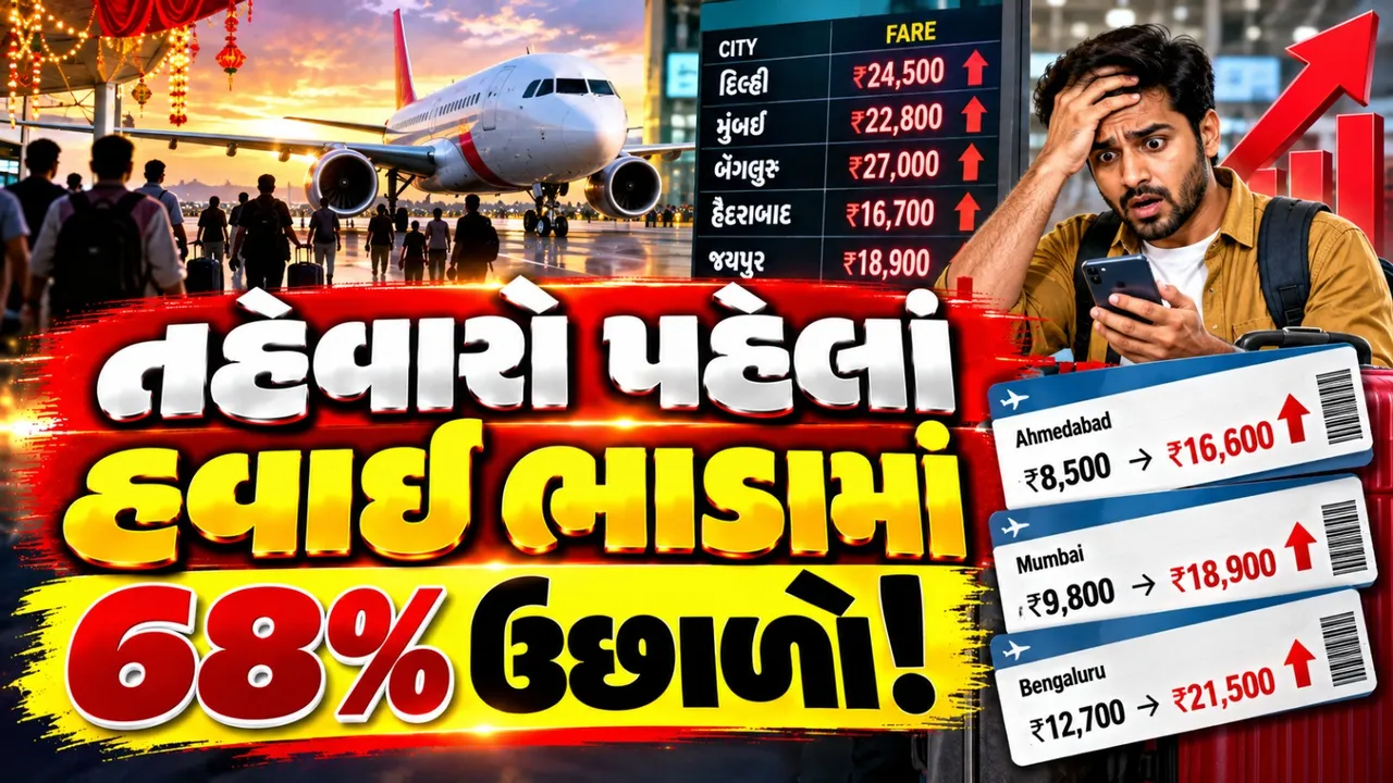 તહેવારો પહેલાં હવાઈ ભાડામાં મોટો ઉછાળો, કેટલાક રૂટ પર 68% સુધી વધારો