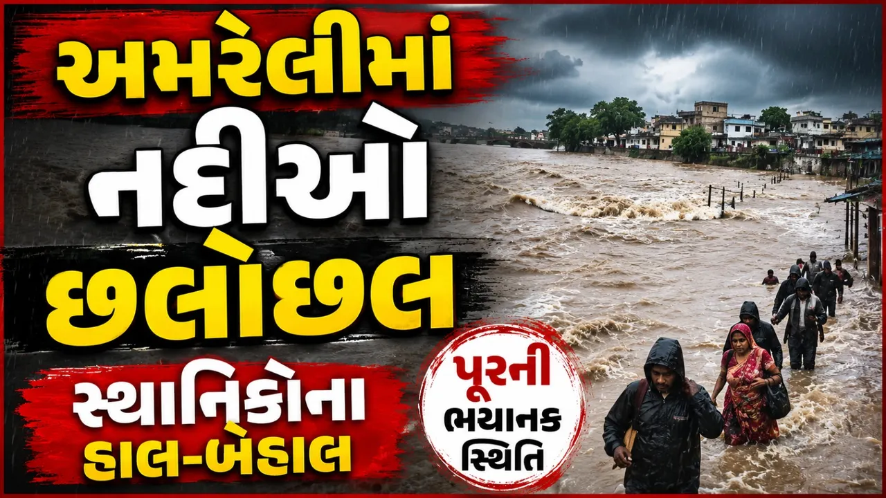 અમરેલીમાં વરસાદનો કહેર, રૂપેણી નદી છલકાતા દુકાનોમાં ઘૂસ્યા પાણી