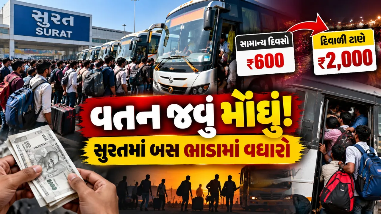 સુરતમાં દિવાળી ટાણે ખાનગી બસોનાં ભાડાંમાં ભડકો, 600નું ભાડું 2,000 રૂપિયા સુધી પહોંચ્યું