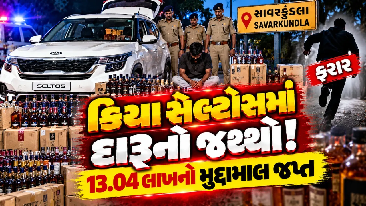 અમરેલીના સાવરકુંડલામાં ₹13.04 લાખના વિદેશી દારૂ સાથે એક ઝડપાયો, અન્ય એક ફરાર