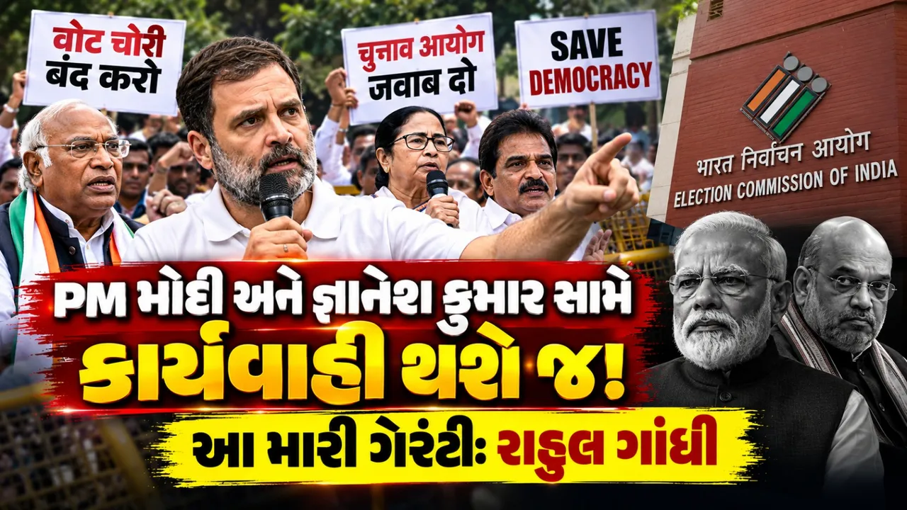 PM મોદી અને જ્ઞાનેશ કુમાર સામે કાર્યવાહી થશે જ: રાહુલ ગાંધીની ગેરંટી, ત્રીજા દિવસે પણ વિપક્ષના ધરણાં