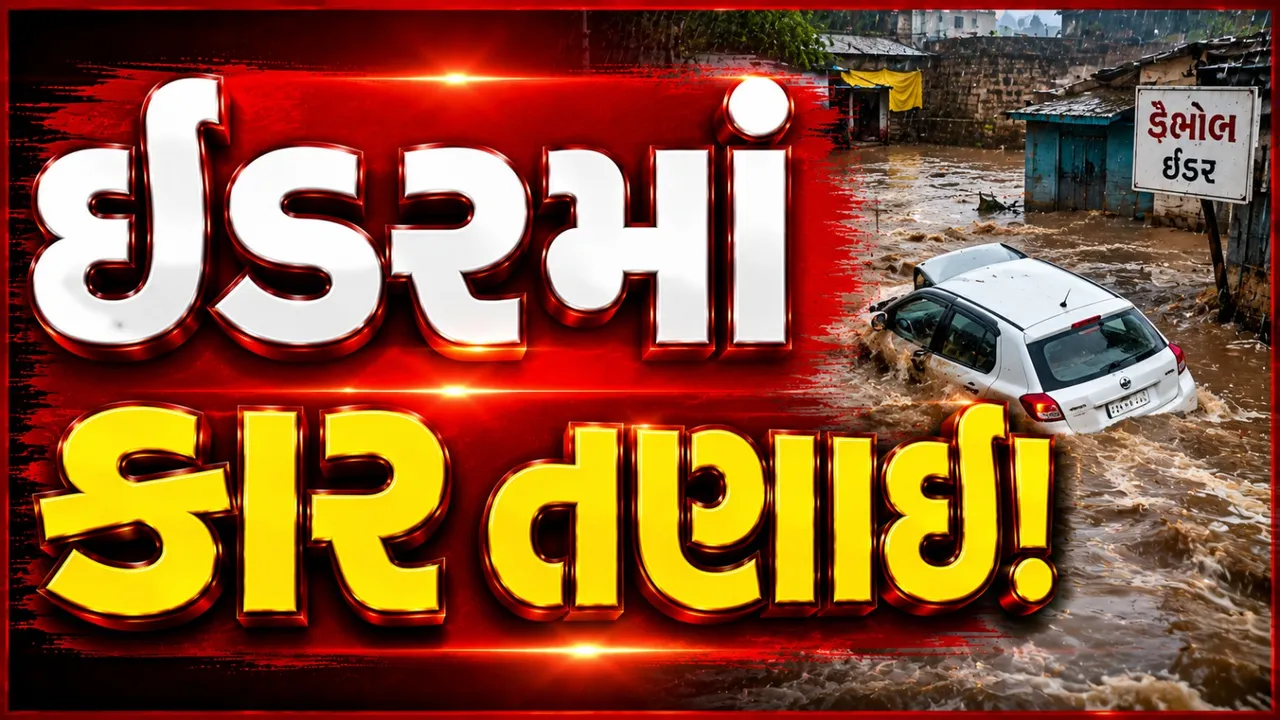 સાબરકાંઠામાં મેઘતાંડવ, ઈડરમાં પાણીના પ્રવાહમાં કાર તણાઈ