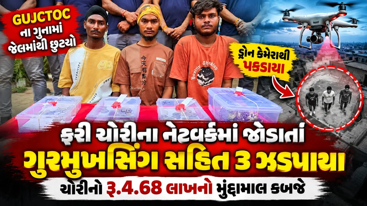 જેલમાંથી છૂટ્યા બાદ ફરી ચોરીના નેટવર્કમાં જોડાયો, ડ્રોનથી ગુરમુખસિંગ સહિત ત્રણ ઝડપાયા