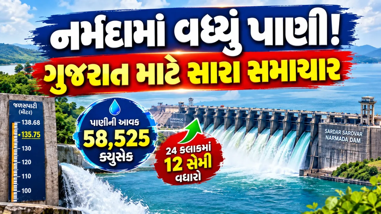 ગુજરાત માટે સારા સમાચાર, નર્મદા ડેમમાં પાણીની આવક વધી, 24 કલાકમાં જળસપાટીમાં 12 સેમીનો વધારો
