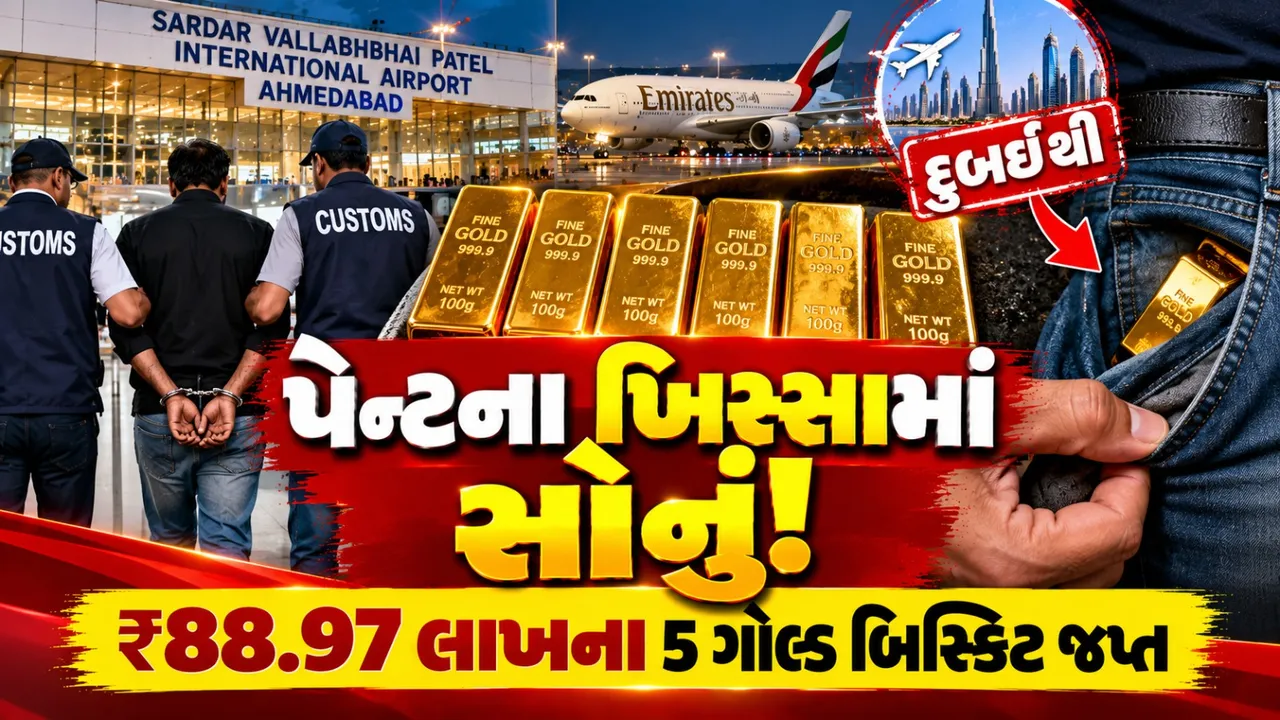 અમદાવાદ એરપોર્ટ પર ₹88.97 લાખનું સોનું ઝડપાયું, પેન્ટના ખિસ્સામાં સંતાડીને લાવ્યો હતો ભરૂચનો યુવક