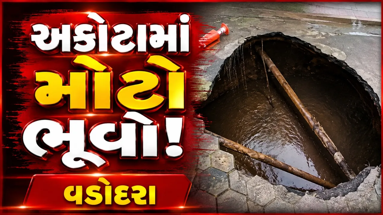 વડોદરામાં રસ્તા પર પડ્યો મોટો ભૂવો, તંત્ર સામે સ્થાનિકોમાં રોષ