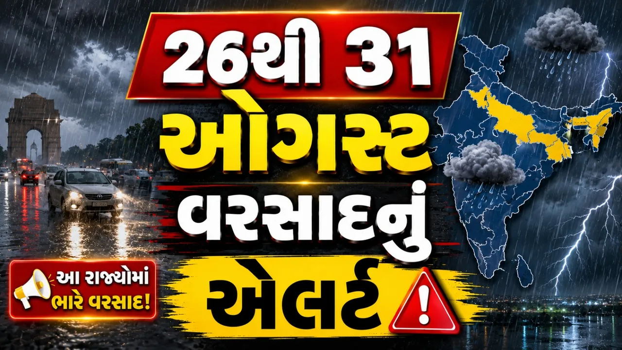 હવામાન વિભાગનું એલર્ટ! 26થી 31 ઑગસ્ટ સુધી આ રાજ્યોમાં ભારે વરસાદની આગાહી