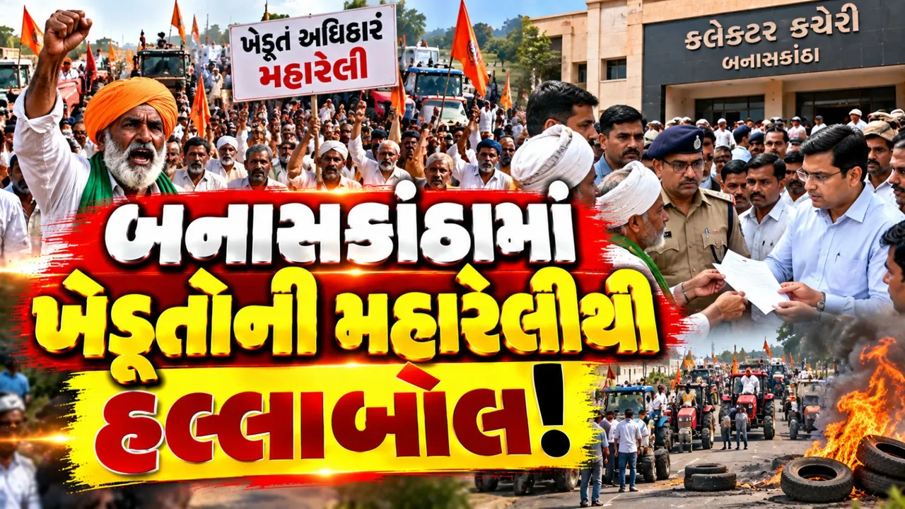 બનાસકાંઠામાં ખેડૂત અધિકાર મહારેલી, ચક્કાજામ બાદ કલેક્ટરે સ્વીકાર્યું આવેદન