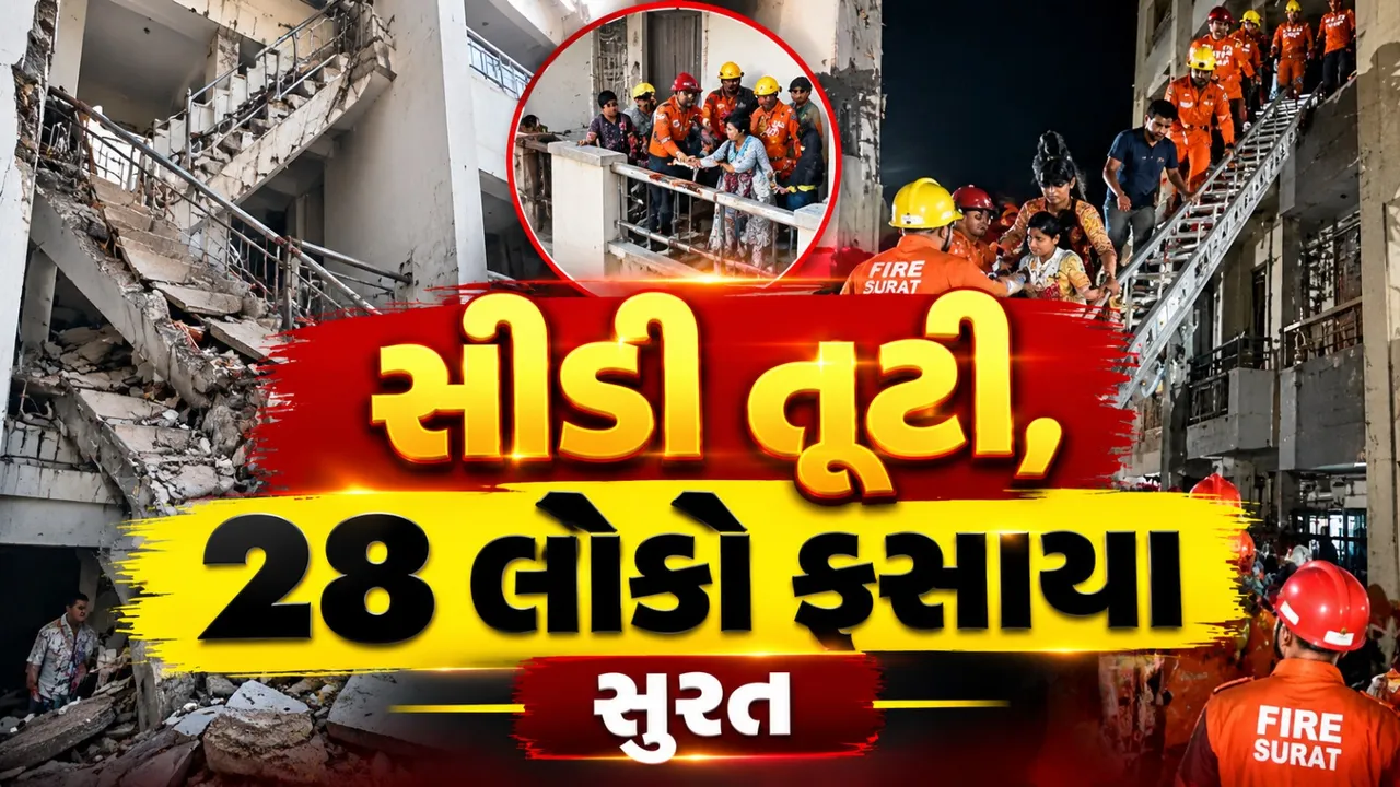 સુરતના કતારગામમાં મોટી દુર્ઘટના, સીડી ધરાશાયી થતાં 28 લોકો ફસાયા, ફાયર ટીમે કર્યું રેસ્ક્યુ
