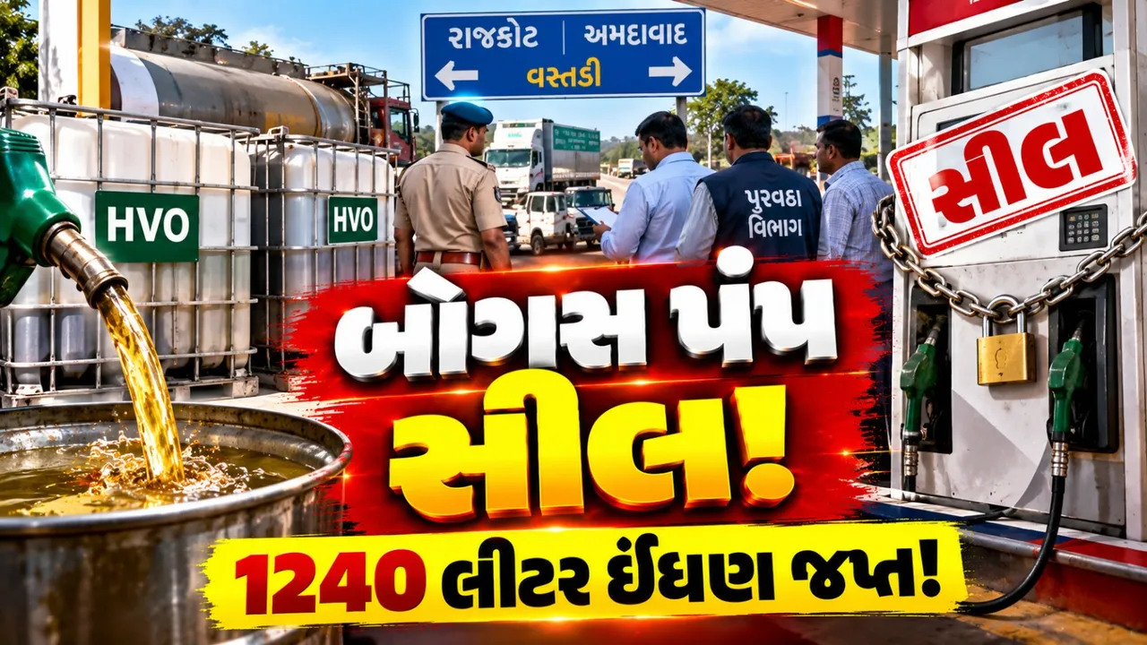 સુરેન્દ્રનગરમાં ગેરકાયદે ઈંધણ વેચાણ સામે કાર્યવાહી, પંપ સીલ કરી 1240 લીટર HVO જપ્ત