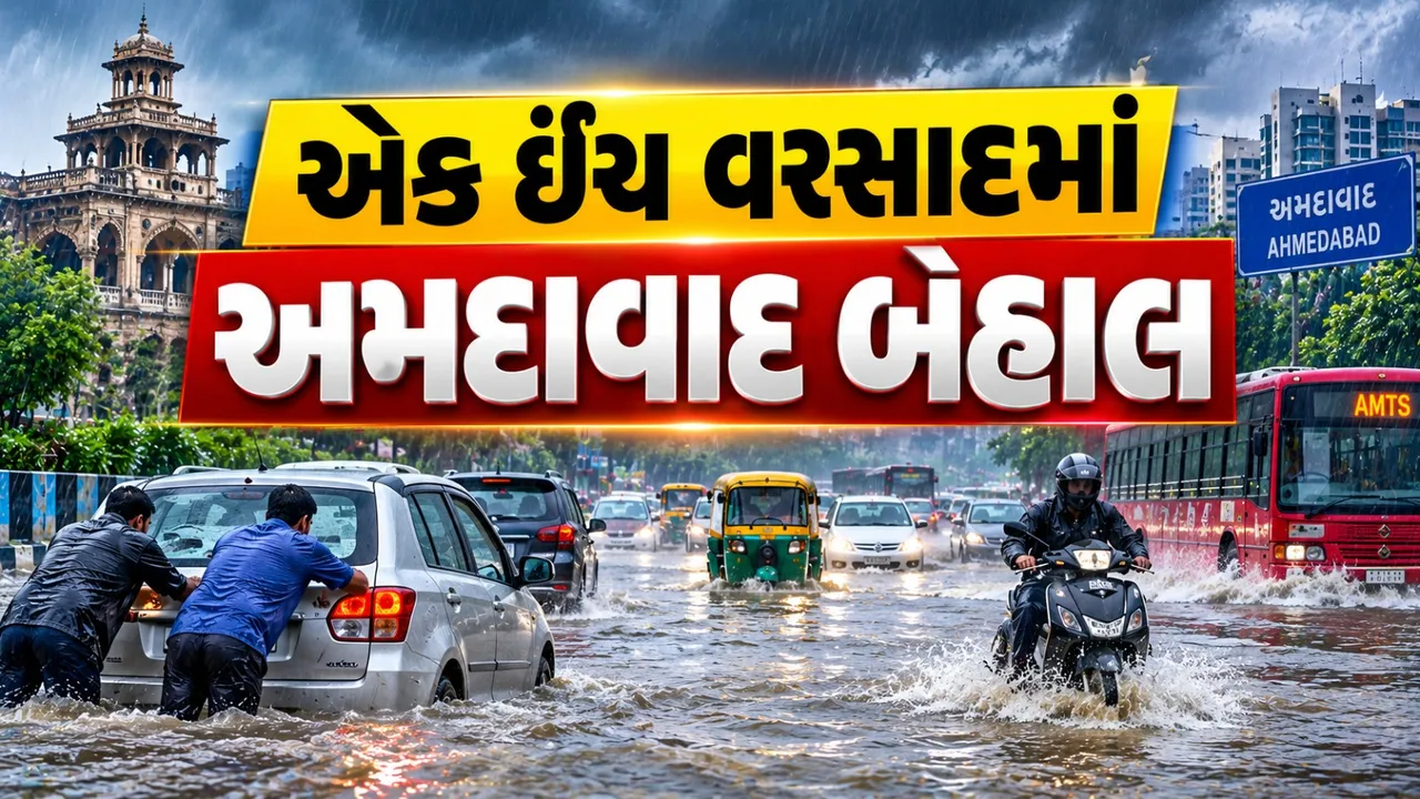 અમદાવાદમાં ધોધમાર વરસાદ, રસ્તાઓ જળબંબાકાર; તંત્રની પોલ ખુલી
